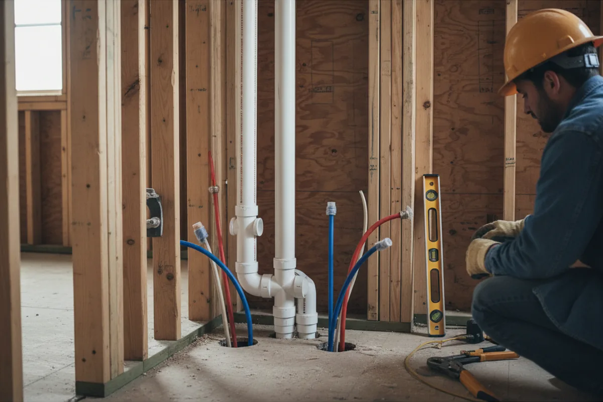 Drain and supply rough-in during Leak Detection in Blair